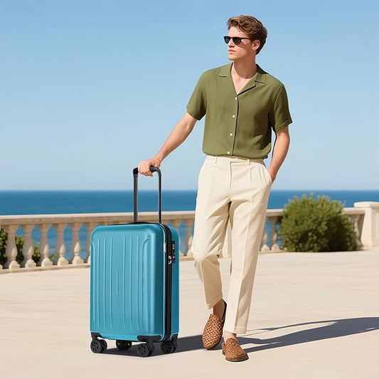 KYME Suitcase Hardshell With Double Spinner Wheels, PC+ABS TSA Lock Travel Luggage (Ocean Blue, 20" Carry On)