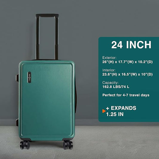 Luggage Sets 3 Piece, 22 Inch Carry on Luggage and 24 Inch Suitcases with Wheels Spinner, Durable Hard Shell Suitcase Set, Expandable Travel Suitcase, Green