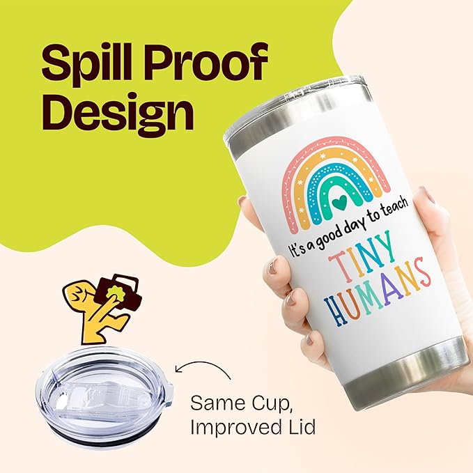 KLUBI Teacher Appreciation Gifts for Women - It's a Good Day To Teach Tiny Humans 20oz White Tumbler Gift for Kindergarten, High School, Pre K, Elementary, Middle and Preschool Teachers Week Present