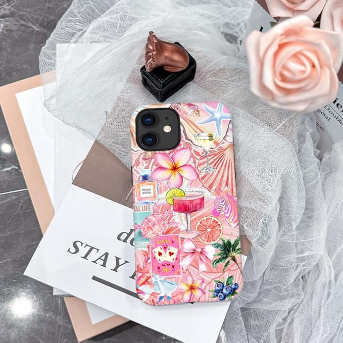 DAIZAG Case Compatible with iPhone 12,Fit Shockproof Cover for Women Girls,European Collage Lily Flower Seashell Pink