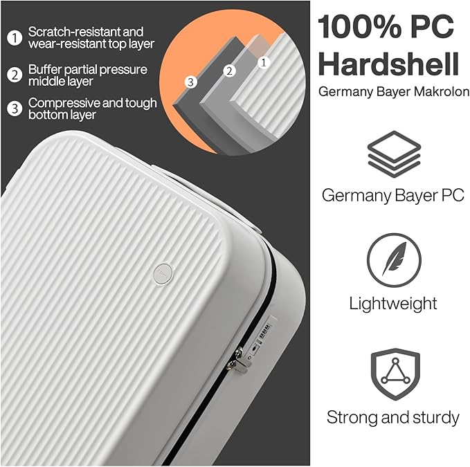 mixi 20 Inch Carry On Luggage PC Hardside Suitcases with Wheels & TSA for Travel Woman Men, Smoke White