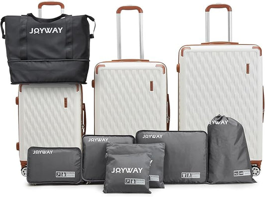 Melalenia Luggage 10 Piece Sets Clearance,Large Suitcase Set Spinner Wheels with TSA Locks,Hard Shell Luggage Sets for Women Travel Suitcase (White brown)