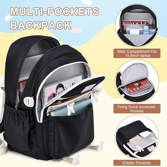 MOMUVO School Backpack Set for Girls,3pcs Bookbag with Lunch Box Pencil Case Kids School Bag Set