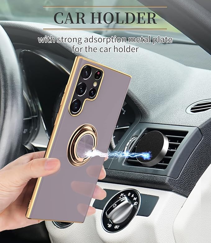 Tnarru Compatible for Samsung Galaxy S22 Ultra Case with Ring Holder Kickstand [with Magnetic] Soft TPU Shockproof Electroplated Protective Phone Case for Galaxy S22 Ultra 5G Purple