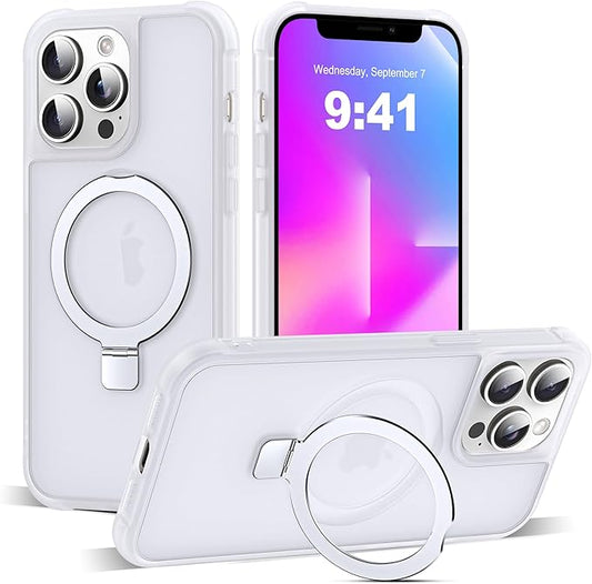 Compatible with iPhone 12 Pro Max Case & iPhone 13 Pro Max Case with Magnetic O-Ring Stand Phone Cases 6.7" [Compatible with Mag-Safe][Great Grip Feeling],Translucent