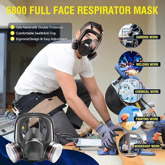Gas Masks Survival Nuclear and Chemical, Full Face Gas Mask with Activated Carbon Filter
