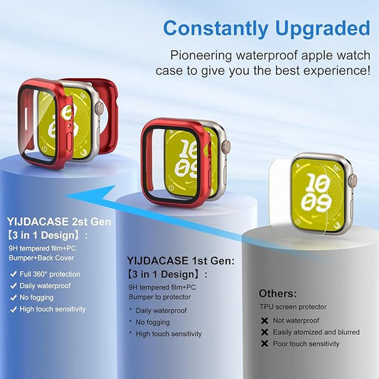 3 in 1 Waterproof Case for Apple Watch Series 11(2025) Series 10 Screen Protector 42mm Accessories Built-in Tempered Glass, 360°Full Protective PC Bumper Face Cover Compatible iWatch 42mm
