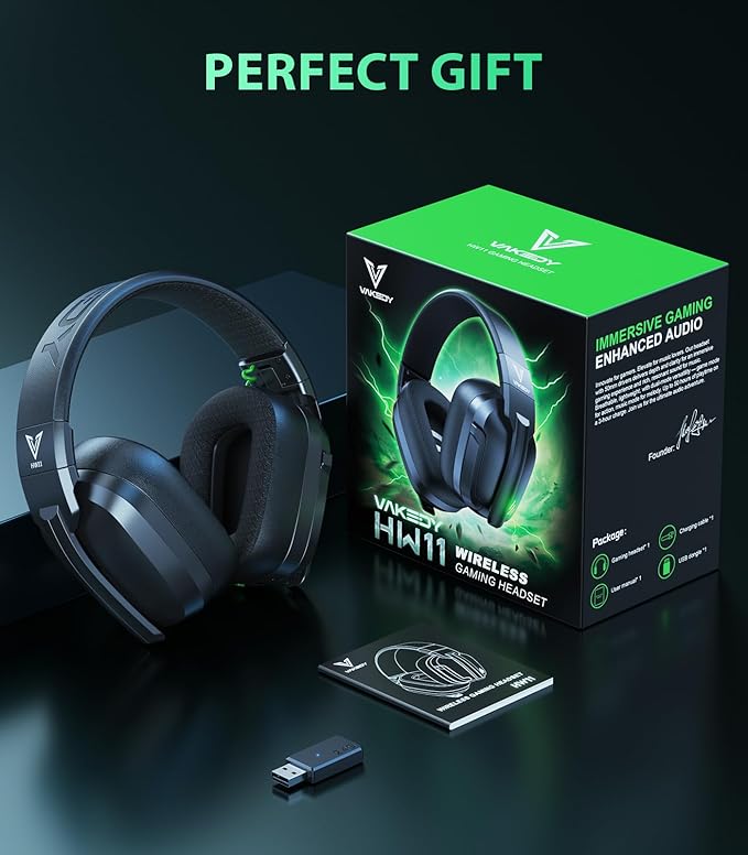 HW11 Wireless Gaming Headset for PS5,PS4,PS4 Pro, Switch,Mac,Bluetooth 5.3 Gaming Headphones with Noise Canceling Mic,Gamer Headphones for PC,50Hr Battery (Black)