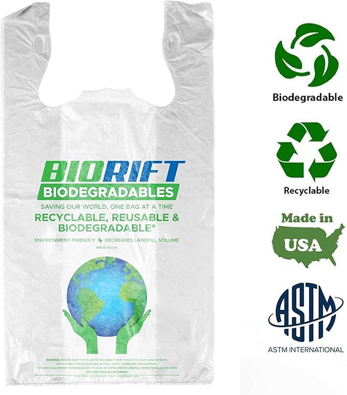 Biodegradable Thank You Bags | 500 Count - Bulk | Extra Thick, Strong, Recyclable, & Reusable | 100% Biodegradable Shopping Bags, Grocery/Restaurant/Supermarket | 12” x 6.5” x 22” |