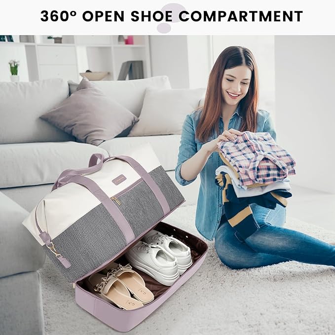 LOVEVOOK Weekender Bag, Large Travel Duffel Bag for Women with 2 Packing Cubes, Carry on Overnight Bag with Shoe Compartment, Mom Hospital Bags for Labor and Delivery