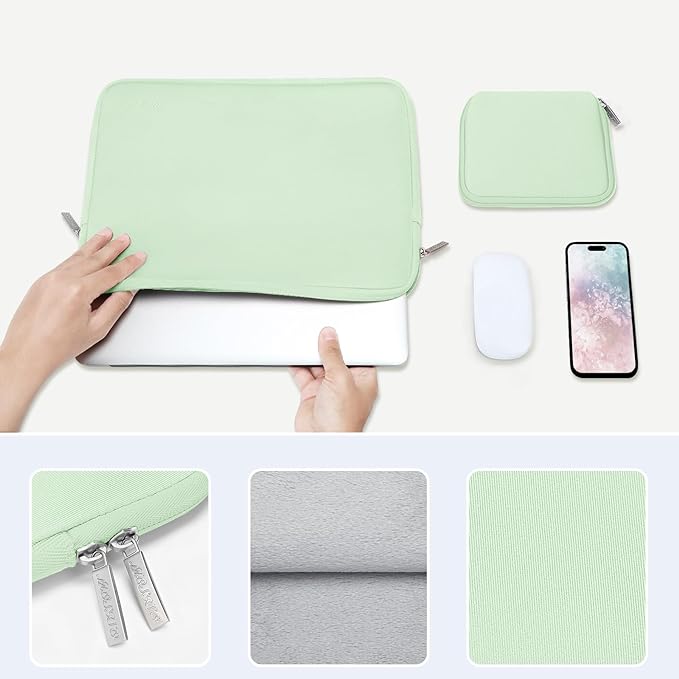 MOSISO Laptop Case 15 inch, 15 inch Laptop Sleeve Bag Compatible with MacBook Air 15 M4 A3241 M3 A3114 M2 A2941 2025 2024 2023, Dell XPS 15, Neoprene Computer Sleeve Bag with Small Case,Honeydew Green