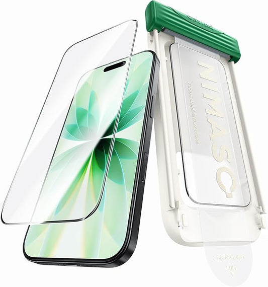 NIMASO for iPhone 17 Screen Protector Full Coverage 6.3-Inch, No Bubbles No Dust, 3D Curved Edges 9H Hardness Tempered Glass, Military Grade Shatterproof, Anti-Scratch, with Roller,1 Pack