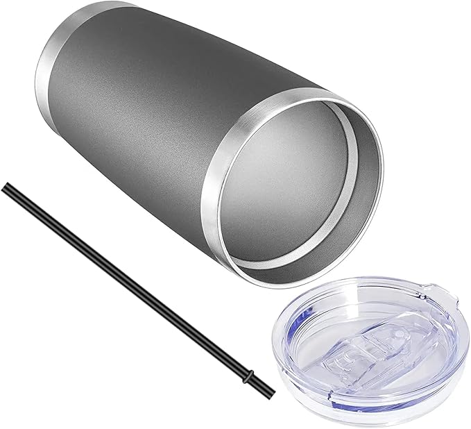 VEGOND 20oz Tumbler with Lid and Straw Stainless Steel Tumbler Cup Vacuum Insulated Double Wall Travel Coffee Mug Powder Coated Coffee Cup(Grey 1 Pack)
