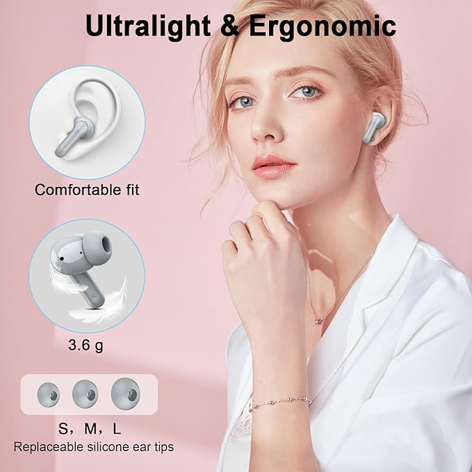 Wireless Headphones, 2025 Bluetooth 5.4 Earbuds 3D Hi-Fi Stereo Bass Ear Buds, 4 ENC Noise Cancelling Mic, 40H in-Ear Earphone Sport, IP-X7 Waterproof Workout Gym for Android iOS Laptop Pad