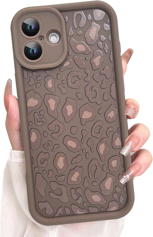 KANGHAR Case for iPhone 16 Leopard Printed Pattern Cute Cheetah Phone Case Soft TPU Shockproof Protective Cover for iPhone 16 6.1 Inch Brown