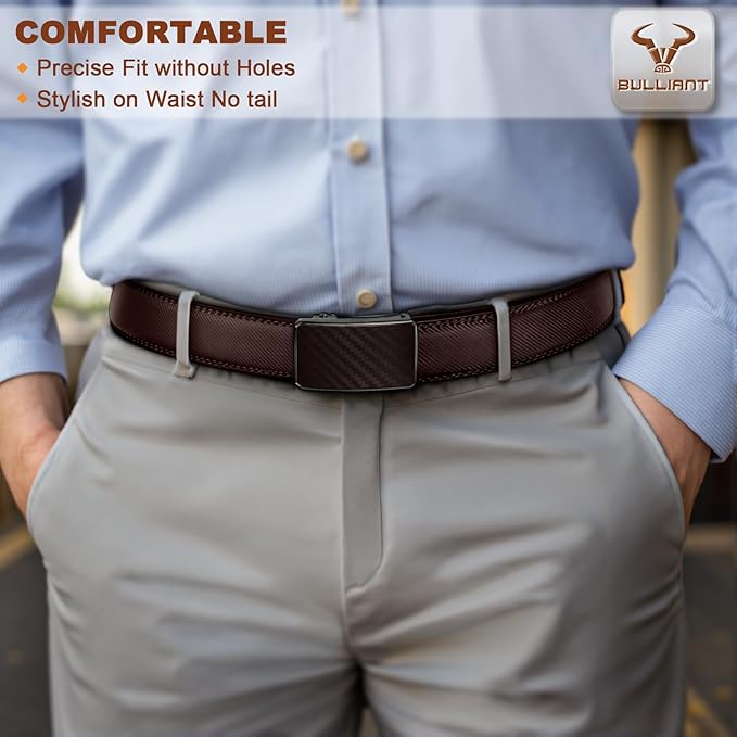 BULLIANT Men Ratchet Belt 2 Pack, Click Sliding Leather Belt Adjustable for Gift Men Dress Casual Jeans 1 3/8,Cut for Fit