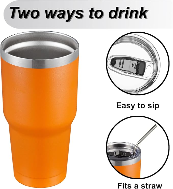 COMOOO 30oz Tumbler Stainless Steel Insulated Tumbler with Lid Double Wall Vacuum Coffee Cup Large Travel Mug for Hot and Cold Drinks, Home, Office, School,Party (Orange, 4 Pack)