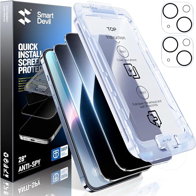 SMARTDEVIL 2+2Pack Privacy Screen Protector for iPhone 14 with Camera Lens Protector,Shatterproof Tempered Glass [True 28°Anti Spy] [9H Hardness] [Automatic Dust-Elimination Install] [Bubble Free]