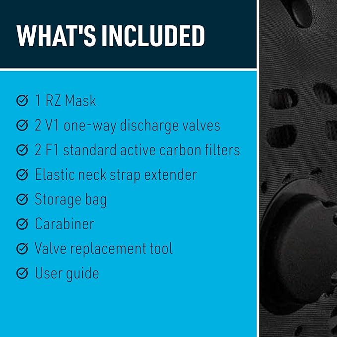 RZ Mask M1 - Neoprene Dust Mask w/ 99.8% Carbon Filtration, Reusable and Washable Face Mask, Anti Fogging w/ 360° Degree Seal