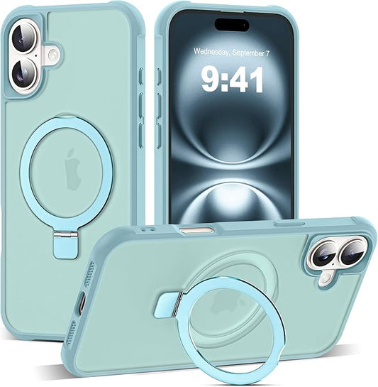 Compatible with iPhone 16 Plus Case with Invisible Magnetic O-Ring Stand Military-Grade Translucent Case for iPhone 16 Plus 6.7" [Compatible with Mag-Safe][Great Grip Feeling], Blue