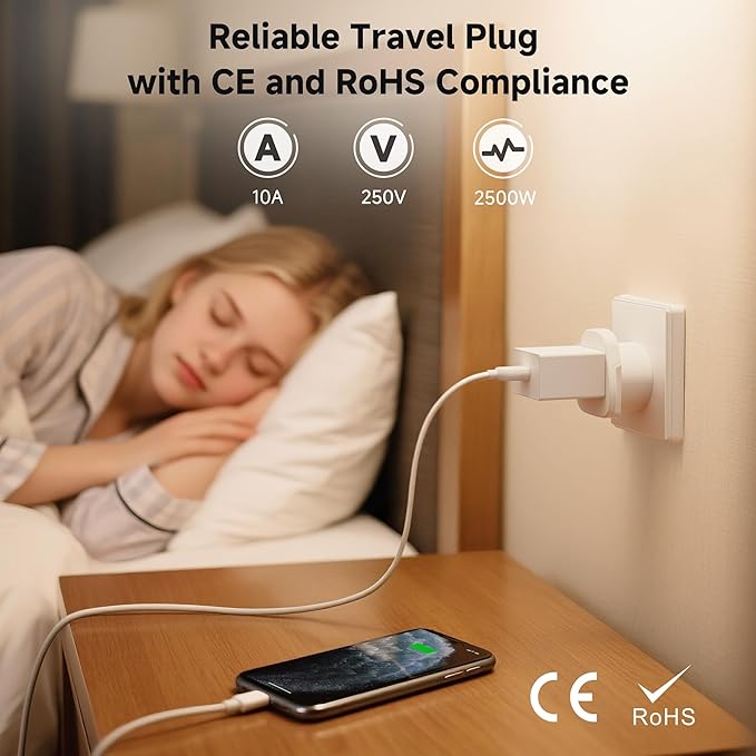 Cable Matters Type I Plug Adapter for Travel, US to Australia Plug Adapter, Works in New Zealand, China, Argentina, and More, CE & RoHS Certified
