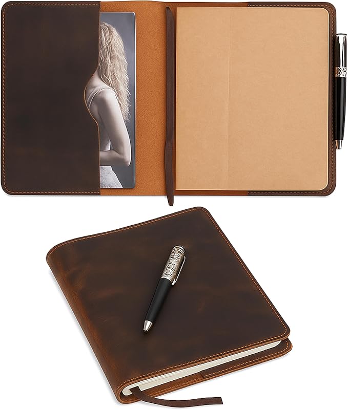 Brown Leather Journal Cover, Distressed XL Journal 7.5x9.75 Handmade Leather Notebook Bible Cover Travelers Notebook Refillable Planner B5 Composition Notebook Holder