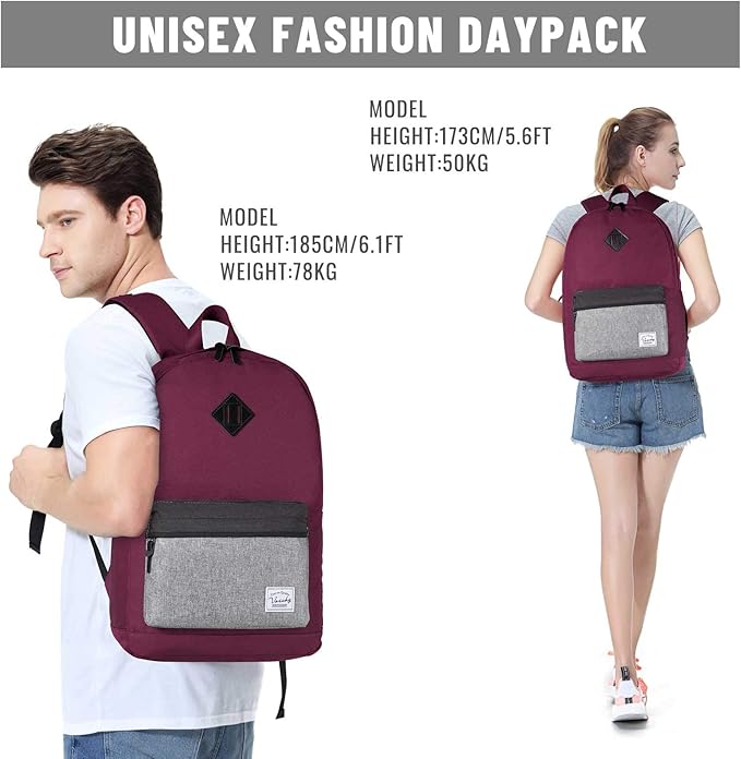 Backpack for Men Women,VASCHY Water-Resistant School Backpack Bookbag Schoolbag Casual Daypack Work Burgundy