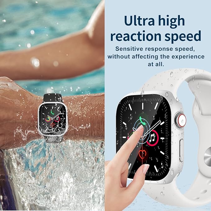 Waterproof Case for Apple Watch Series 10 42mm, Built-in Screen Protector with Tempered Glass [Touch Sensitive] Cover for iWatch S10 Accessories 42mm, Silver