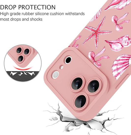 ZIYE Designed for iPhone 17 Pro Max Case Pink Seashell Bow Pattern with Camera Protection,Soft TPU Silicone Rubber Protective Cover Cute Design Cases Compatible with iPhone 17 Pro Max 6.9 Inch