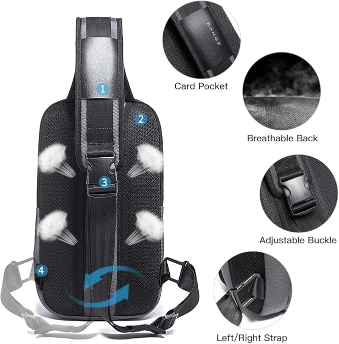 BANGE Sling Bag Anti Theft, Waterproof Men's Chest Bag Shoulder bags Crossbody Sling Backpack for Men