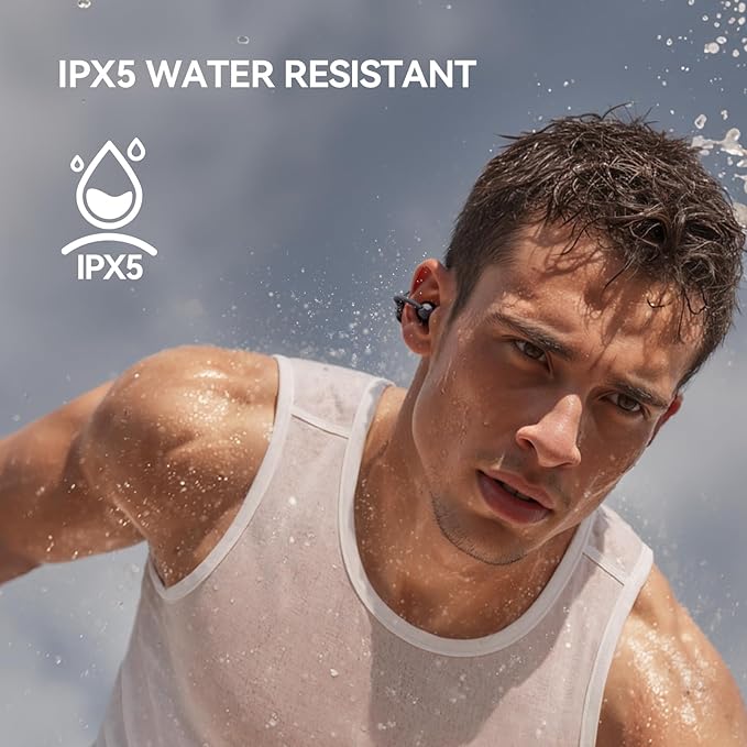 1MORE S20 Open Ear Headphones, Lightweight Comfort Clip-On Wireless Earbuds, 30H Playtime Bluetooth 5.4 Headphones with 4 ENC Microphones, IPX5 Water Resistance, Secure Fit for Sports Workout, Black