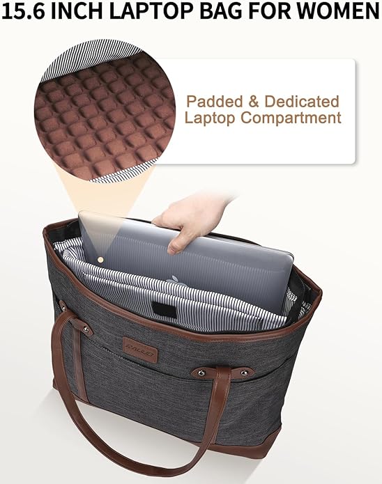 RAVUO Laptop Tote Bag for Women, Water Resistant 15.6 Inch Computer Handbag Purse Teacher Bag With Portable Small Pouch