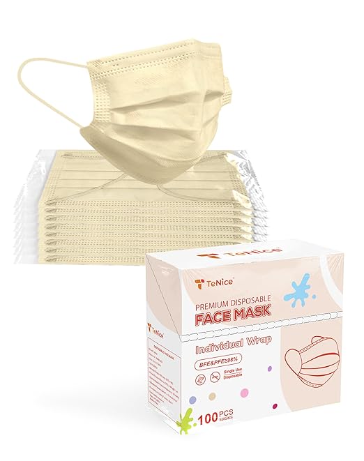 Face Masks Disposable 100 Pack, 4 Ply ASTM Level 3 Medical Grade, FSA/HSA Eligible, Breathable for Adult Outdoor Protection, Individually Wrapped for Home, School & Office, Beige