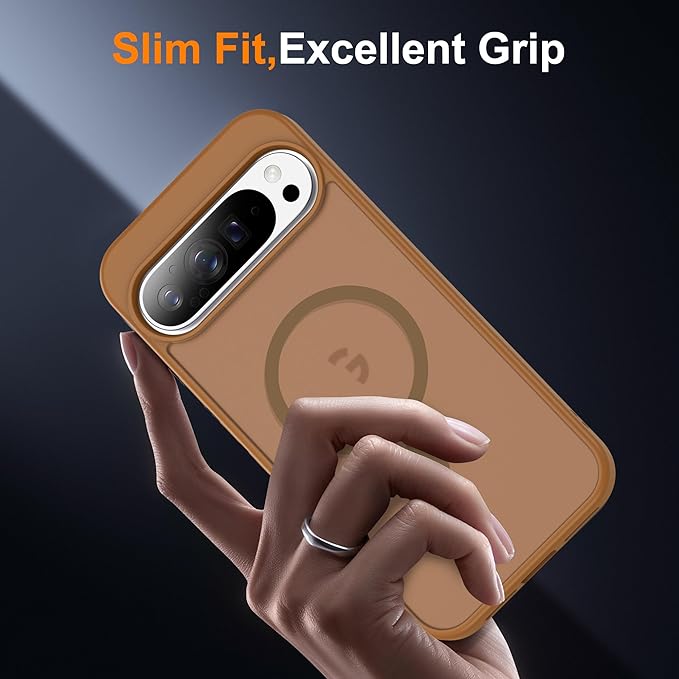 Compatible with Google Pixel 9 Pro XL Case with Magnetic [Compatible with Mag-Safe][Military Grade Drop Protection] Slim Translucent Matte Phone Case with Anti-Fingerprint Tech, Brown