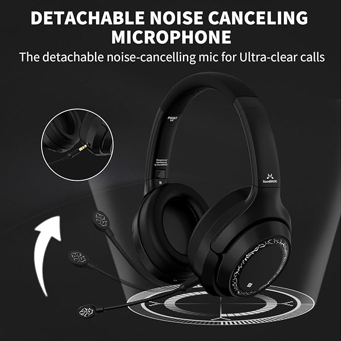 SoundMAGIC P60BT GM Performance Wireless Gaming Headset - Surround Sound 2.4GHz USB/Bluetooth Headphones 50 Hours Lasting Lower Latency Compatibility for PC Mobile PS4 PS5 Xbox Consoles