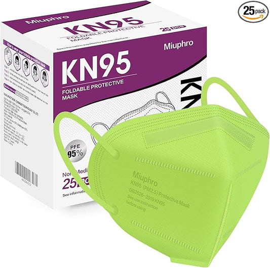 Miuphro KN95 Face Mask, 5-Layer Design Cup Dust Safety KN95 Masks 25 Pack, Green