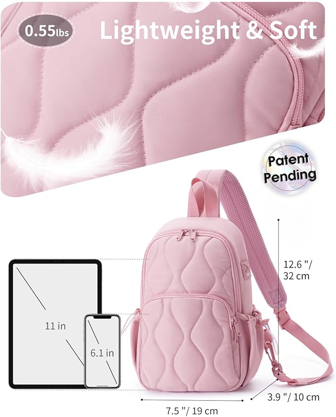 Wandering Nature Sling Bag for Women Lightweight Quilted Crossbody Bag Fits for 11" Tablet with Breathable Back Panel Anti Theft Pocket Padded Strap USB Charge Port, Ideal for Travel, Daily Use