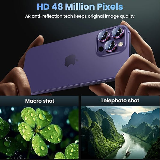 Uyiton for iPhone 17 Pro Max/17 Pro/16 Pro Max/16 Pro/15 Pro Max/15 Pro/14 Pro Max/14 Pro Camera Lens Protector - Military-Grade Tempered Glass Metal Camera Cover, Easy to Install, Purple+Red