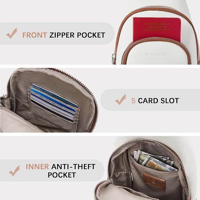 BOSTANTEN Sling Bag for Women Leather Crossbody Bag Vintage Cross Body Purse for Travel with Guitar Strap, Bohemian Style