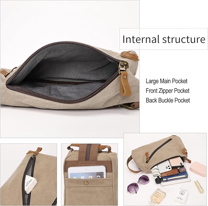 KL928 Canvas Sling Bag Crossbody Bags Small Backpack Pack Travel Purse Convertible Purses for Women Men