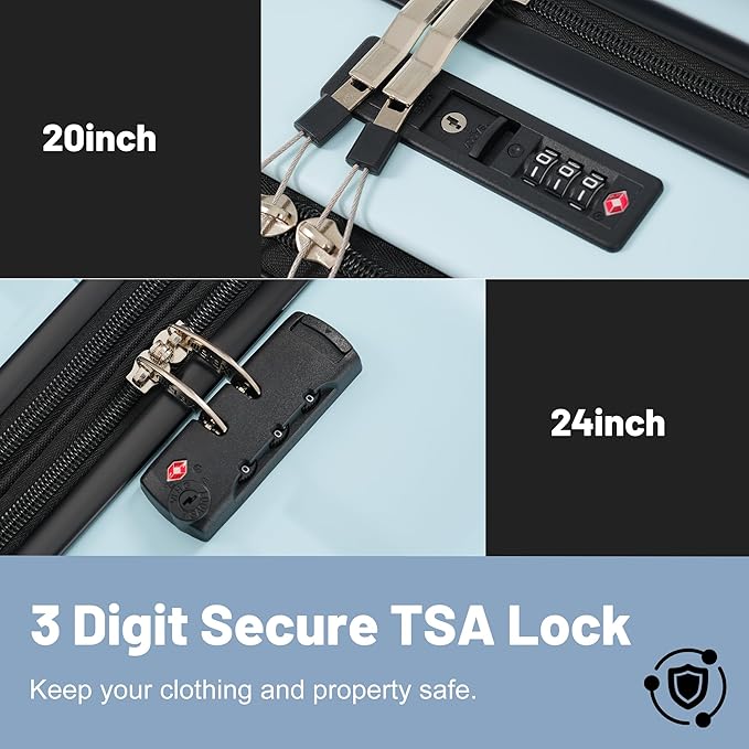 Merax Luggage Sets Front Opening, 2 Piece Hardshell Suitcase with Spinner Wheels and Bags,Lightweight Carry on Luggage with USB Port,20+24,Light Blue