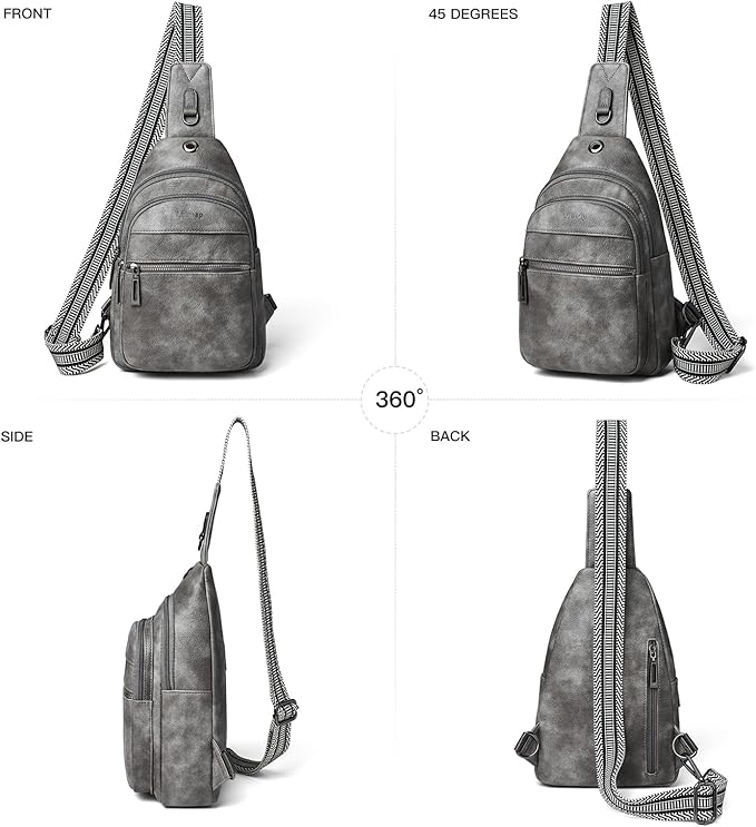 7L Sling Bag For Women Faux Leather Anti Theft Small Casual Daypack Backpack Fanny Pack Crossbody Chest Bags Purse Waterproof Dark Grey