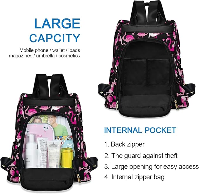 ALAZA Pink Flamingo Animal Backpack Purse for Women Anti Theft Fashion Back Pack Shoulder Bag