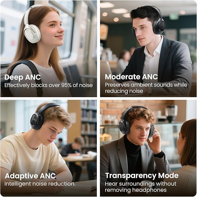 HAYLOU S40 Noise Cancelling Headphones Over Ear, 50dB Hybrid ANC with Multiple Modes, LDAC Hi-Res Wireless Audio, 90H Playtime, Custom EQ via App, Bluetooth 6.0 Multipoint Connect, 5 HD Mics Call