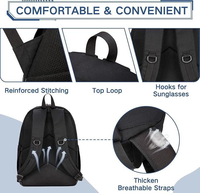 VASCHY Backpack for Men Women, Water-Resistant School Backpack Bookbag Daypack for Teens/College Students Plain Black