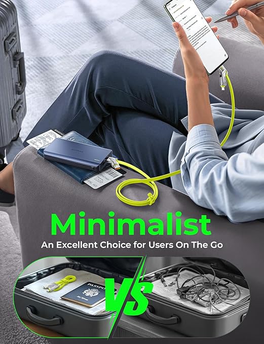 [2025 Upgrade] 4-in-1 USB C Cable 60W 5FT Compatible With Lightning Cable [Fast Charging & Data Transfer] Flat Type C/A to C/L Cord for iPhone/iPad, Multi Charger Wire Combo for All Devices (Green)