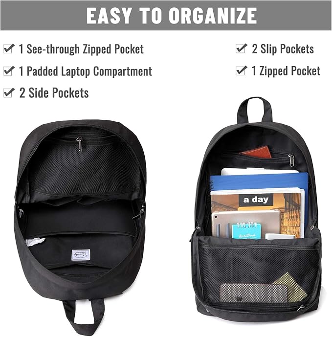 VASCHY Backpack for Men, Water-Resistant School Backpack Bookbag Schoolbag Teens Casual Daypack Work Black