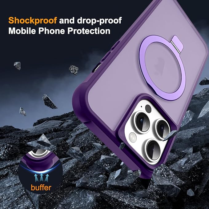 Compatible with iPhone 12 Pro Max Case & iPhone 13 Pro Max Case with Invisible Magnetic O-Ring Stand Translucent Phone Cases 6.7" [Compatible with Mag-Safe][Great Grip Feeling], Purple
