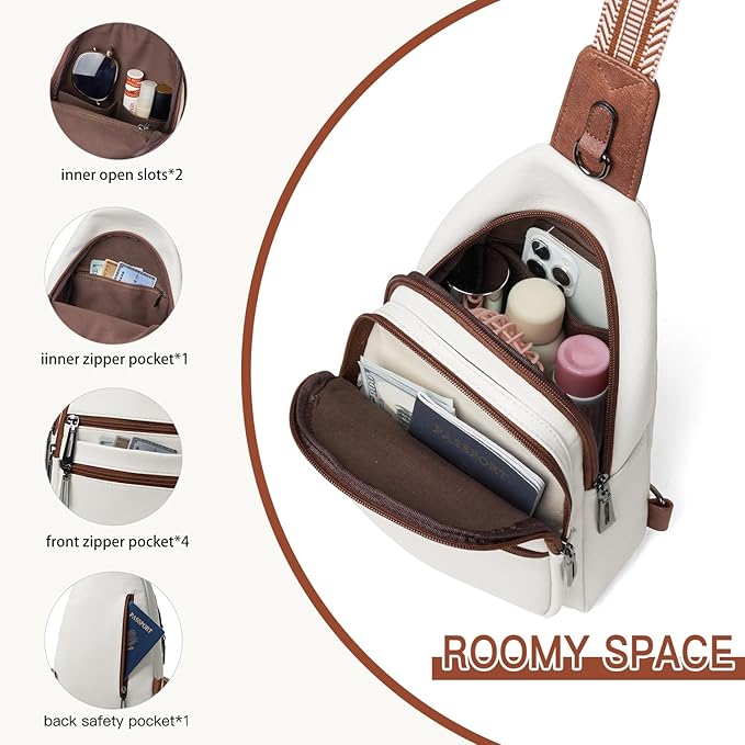 Sling Bag for Women Crossbody Bags Fanny Pack Sling Purse Backpack Vegan Leather Shoulder Bag Travel Anti Theft Beige