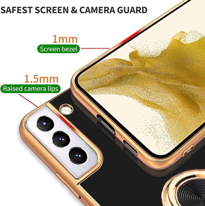 Tnarru Compatible for Samsung Galaxy S22 Plus Case with Ring Holder Kickstand [with Magnetic] Soft TPU Shockproof Electroplated Protective Phone Case for Galaxy S22+ 5G Black